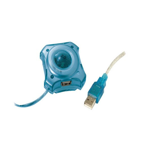 S-Conn USB 2.0 HUB-4 Fach, blau transparent, 75610