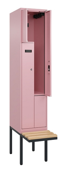 C+P Z-Spind Evolo PLUS, Bank, 2 Fächer, 2120x400x815mm, 3015/3015, Zylinderschloss, Sitzfläche Holz, 0490437-122 S10051