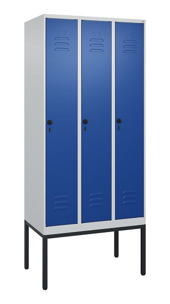 C+P Umkleidespind Classic PLUS mit Mitteltrennwand, Gestell, 3 Abteile, 2120x900x500mm, 7035/5010, Drehriegel, 0800307-30F S10003