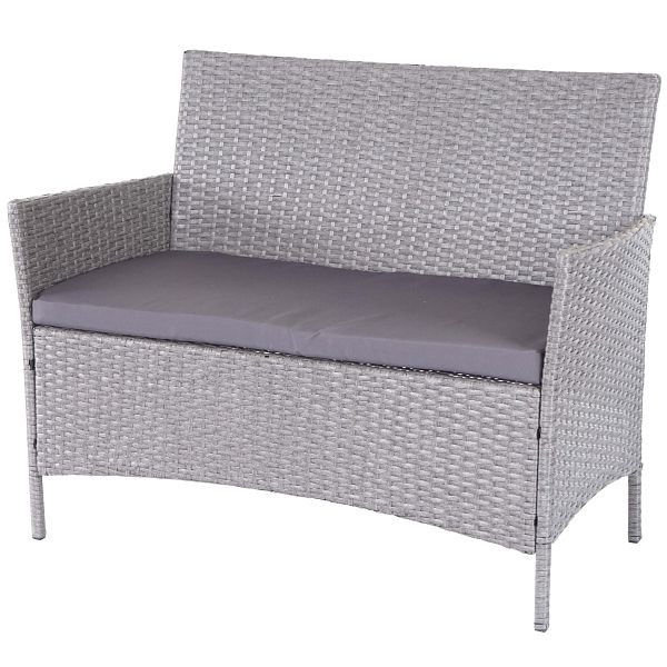 Mendler Poly-Rattan Gartenbank Halden, Sitzbank Bank, grau, Kissen anthrazit, 64281