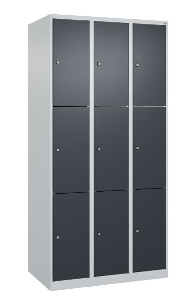 C+P Schließfachschrank Classic PLUS, 3 Abteile mit je 3 Fächern, 1850x900x500mm, 7035/7016, 080000-303 S10007