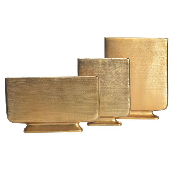 Wohnling Deko Vase 3er Set Aluminium Gold Blumenvase, Dekovase Eckig 3-teilig für Blumen, Alu Tischvase Wohndeko Metall Tischdeko Handgefertigt, WL7.165