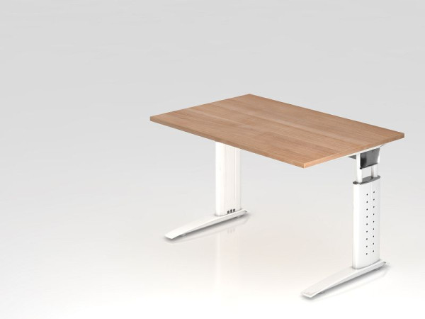 Hammerbacher Schreibtisch C-Fuß 120x80cm Nussbaum/Weiß, Arbeitshöhe 68-86 cm einstellbar, VUS12/N/W