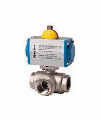 Riegler Messingkugelhahn, 3-Wege, mit Stellantrieb einfachwirkend, L-Bohrung, 103555