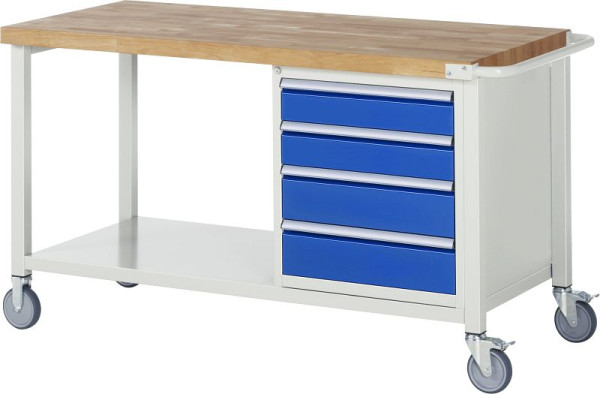 RAU Fahrbare Werkbank 8000 - Modell 8162, B1500 x T700 x H880-1080 mm, Systemunterbau B1495 x T650 mm, 4 Schubladen, 05-8162A6-157B4H.11