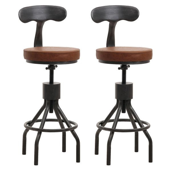 Mendler 2er-Set Barhocker HWC-N22, Barstuhl, höhenverstellbar drehbar Fußablage, Industrial Stahl Kunstleder, braun, 105968