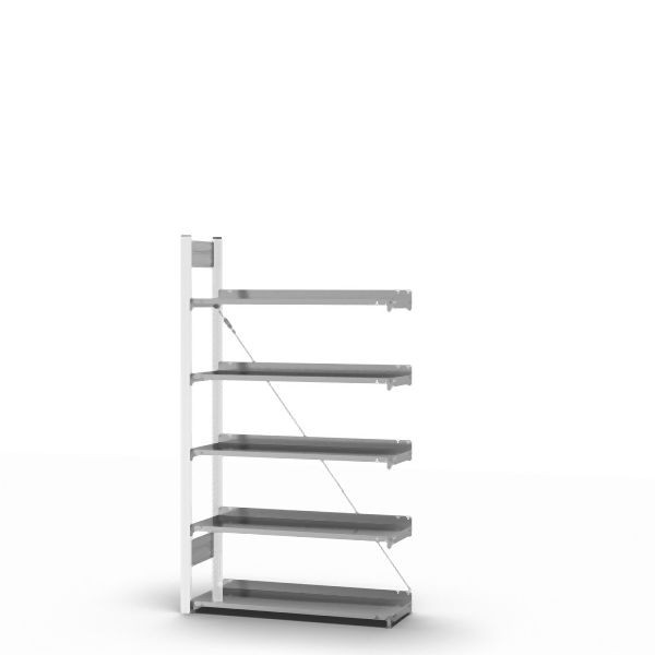 hofe Anbauregal, zerlegt, 5 Böden 1750 x 300 x 1000 mm, verzinkt Stützprofile - Verkehrsweiß/RAL 9016, HWA17310EX