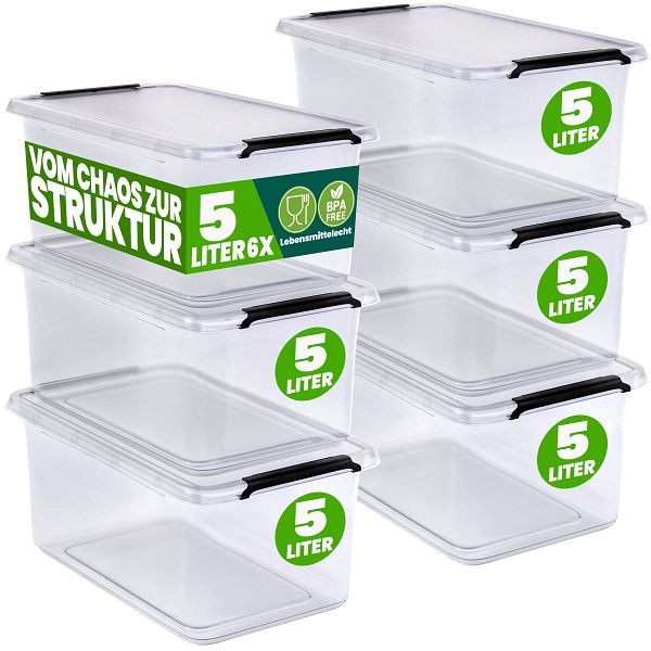 DEUBA Aufbewahrungsbox, VE: 6er-Set 30x20x12cm 5L transparent stapelbar, 996817