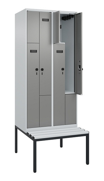 C+P Z-Spind Evolo PLUS, Bank, 4 Fächer, 2120x800x815mm, 7035/0004, Drehriegel, Sitzfläche Kunststoff, Sitzbank, 0490537-224 S10068