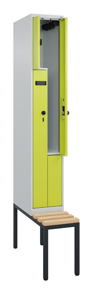 C+P Z-Spind Evolo PLUS, Bank, 2 Fächer, 2120x300x815mm, 7035/0024, Drehriegel, Sitzfläche Buche-Hartholz, Sitzbank, 0490537-102 S10011