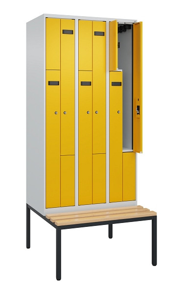 C+P Z-Spind Evolo PLUS, 6 Fächer, 2120x900x815mm, 7035/1004, Zylinderschloss, Material Sitzfläche Buche-Hartholz, Sitzbank, 0490537-306 S10023