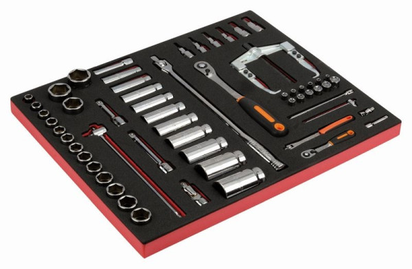 Bahco 3/3 Einlage, Steckschlüssel + Zubehör 1/2" + 1/4" + Abzieher, 58-teilig, FF1A22