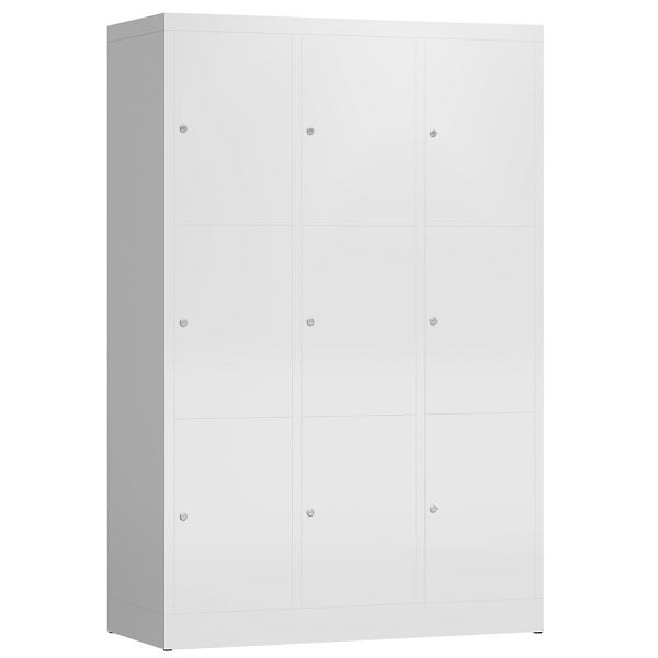 Lüllmann ClassiX Schließfachschrank, 3 Abteile à 3 Fächer, 1800 x 1185 x 500 mm, signalweiß, X-523337