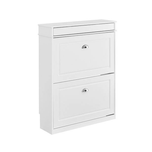 SoBuy Schuhschrank Schmal mit 2 Klappen - Schuhkipper mit 2 Ablagen, Verstellbares Schuhregal - mit Kippsicherung 75x96x24cm, Weiß, FSR78-L-W
