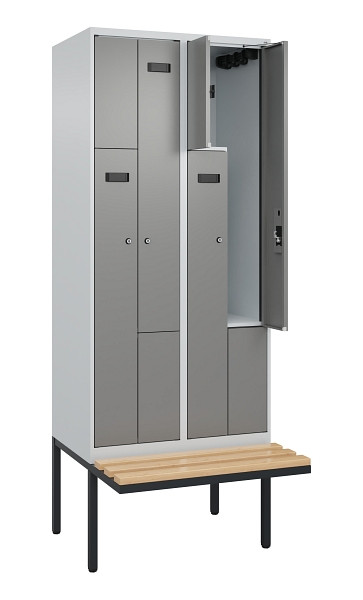 C+P Z-Spind Evolo PLUS, Bank, 4 Fächer, 2120x800x815mm, 7035/0004, Zylinderschloss, Sitzfläche Holz, 0490437-224 S10040