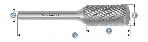 Karnasch Hartmetall-Frässtift unbeschichtet ZYA / HP-3 d1= 12,0 / l2= 25 / d2= 6 / l1= 70mm, VE: 2 Stück, 114010025