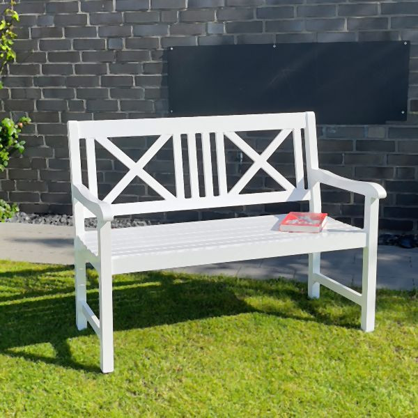 Metra Gartenbank Bank, Holzbank, weiß, Sitzbank, 2-Sitzer, 10685