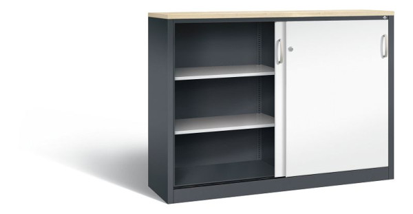 C+P Sideboard mit Schiebetüren Acurado, H1200xB1600xT400mm, Farbe: Schwarzgrau / feuerrot, Bügelgriff, 3 OH, 2147-1200 S10381