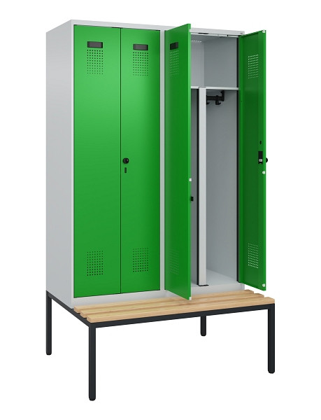C+P PSA Doppel-Spind Evolo PLUS, Bank, 4 Abteile, 2120x1200x815mm, 7035/6037, Drehriegel, Sitzfläche Buche-Hartholz, Sitzbank, 0490527-40P S10011