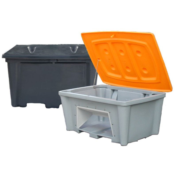 Stein HGS Streugutbehälter -Snow-, 500 Liter mit Staplertaschen, Behälter grau/Deckel orange, ohne Entnahmeöffnung, 1410x1040x800mm, 19855
