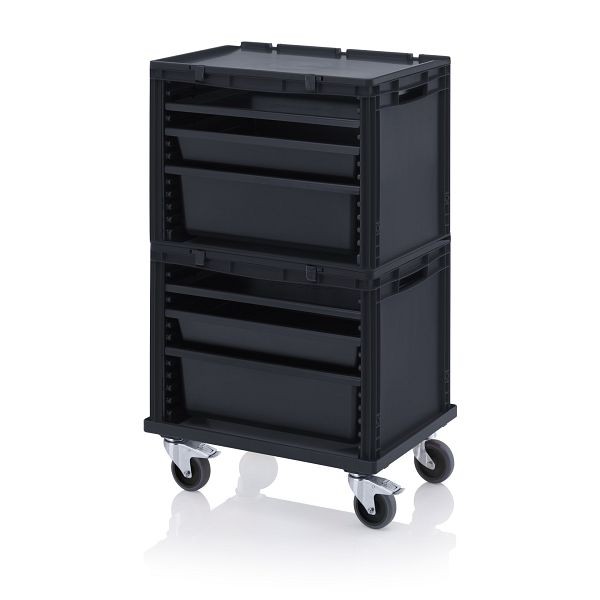 Auer ESD-Schubladenbehälter Komplettsystem, 2 x Behälter bestückt mit: 2 x SB.H, 2 x W24-t, 2 x W84-t, 2 x W172-t, 1 x SB.RO in ESD-Ausführung, ESD SB.S2+