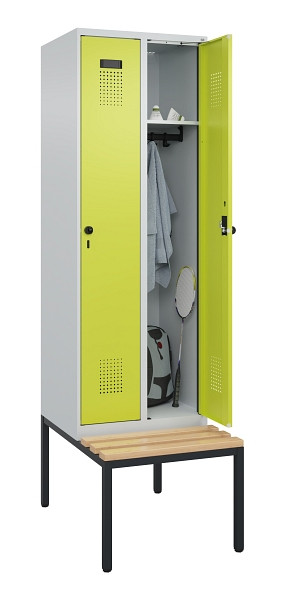 C+P Spind Evolo PLUS, 2 Abteil, 2120x600x815mm, 7035/0024, Drehriegel, Sitzfläche Buche-Hartholz, Sitzbank, 0490507-20 S10015