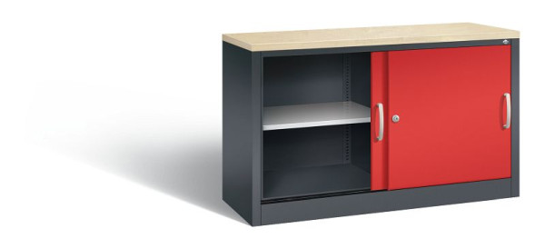 C+P Sideboard mit Schiebetüren Acurado, H720xB1200xT400mm, Farbe: Schwarzgrau / feuerrot, Bügelgriff, 2 OH, 5723-00 S10469