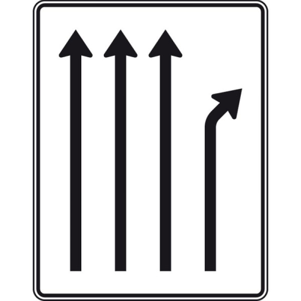 Stein HGS Trennungstafel, dreistreifig durchgehend und einstreifig rechts ab, Nr. 533-21, RA1/Flachform 2mm, ohne Entfernungsangabe, 1600x1250mm, 533-21-111