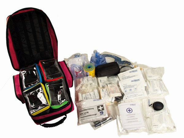 ultraMEDIC Erste Hilfe Rucksack mit Füllung DIN 14142 und Sonderfüllung für Helfer vor Ort, SAN-400-R-FR