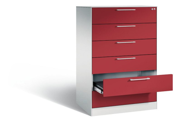 C+P Karteischrank Asisto, H1310xB800xT600mm, Farbe: Lichtgrau / Rubinrot, Bügelgriff, 146223-623 S10051