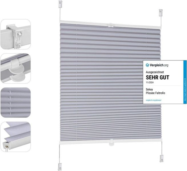 Sekey Plissee ohne Bohren Verdunkelung, Fenster Klemmfix Jalousie, Verspannt Blickdicht Sonnenschutz, 75 x 130 cm, Blaugrau, BL-1304
