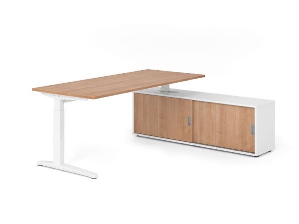 Hammerbacher Schreibtisch XB19, 180x80cm, Platte: Nussbaum, 25mm dick, C-Fuß Gestell Weiß, höheneinstellbar, Ahorn, SB/N/W/W/N, VXBE19SB/N/W/W/N