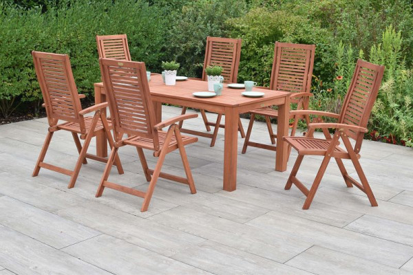 Merxx Cordoba Set 7-teilig, 6 Cordoba Klappsessel, Rückenlehne 5-fach verstellbar, 1 Tisch 170 x 90 cm, FSC Eukalyptusholz, 51153-011