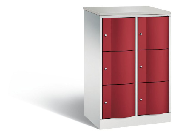C+P Schließfachschrank Resisto,6 Fächer,H1255xB772xT540mm,Grau/Rubinrot/DBSHellgrau, 8573-272 S10111