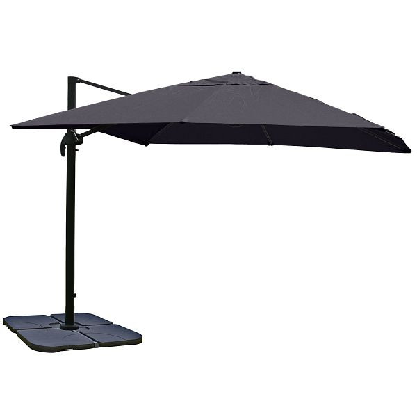 Mendler Gastronomie-Ampelschirm HWC-A96, Sonnenschirm, 3x3m (Ø4,24m) Polyester/Alu 23kg, anthrazit mit Ständer, 138988+31831
