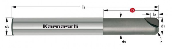 Karnasch CVD-Schaftfräser mit Eckenradius d= 12,0 / rp= 1,0 / L3=35,0 / Z=2 Composites/Titan/Graphit, 296523120010035