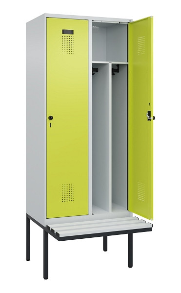 C+P Spind Evolo PLUS, 2 Abteile, 2120x800x815mm, 7035/0024, Haken 4, Drehriegel, Sitzfläche Kunststoff, Trennwand, 0490407-22F S10069