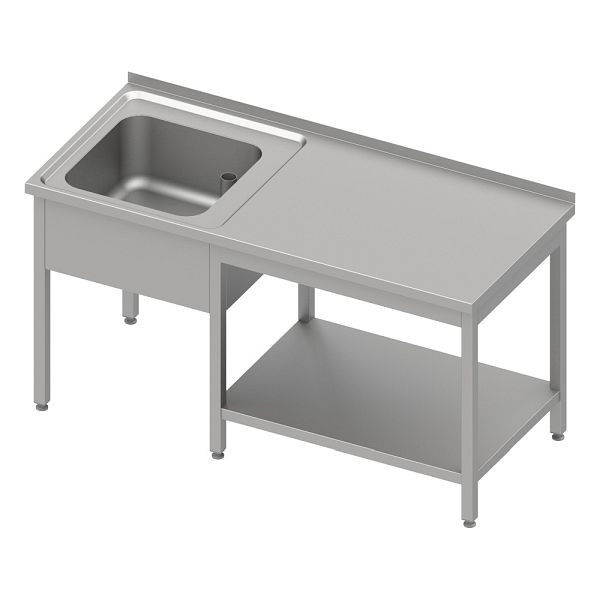 Stalgast Cheftisch mit Grundboden unter der Arbeitsfläche, mit einem Becken links 1600x700x850 mm, mit Aufkantung, verschweißt, VST16725LA