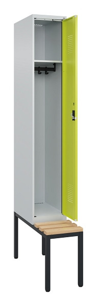 C+P Spind Evolo PLUS, 1 Abteile, 2120x300x815mm, 7035/0024, Haken 3, Zylinderschloss, Sitzfläche Buche-Hartholz, Sitzbank, 0490507-10 S10042