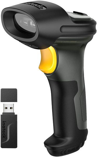 inateck 1D Barcodescanner mit 2.4GHz, kabellos bis 100m, Bluetooth, 2600 mAh Akkukapazität, Scannen Barcodes auf dem Bildschirm, P7_dark gray