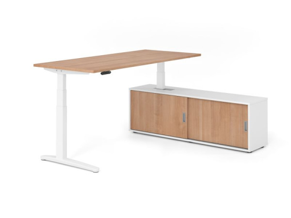 Hammerbacher Schreibtisch XBHM19, 180x80cm, Platte: Nussbaum, 25mm dick, C-Fuß Gestell Weiß, Höhe: 65 - 129 cm, Ahorn, SB/N/W/W/N, VXBHM19SB/N/W/W/N