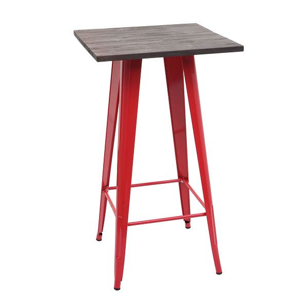 Mendler Stehtisch HWC-A73 inkl. Holz-Tischplatte, Bistrotisch Bartisch, Metall Industriedesign 107x60x60cm, rot, 70403