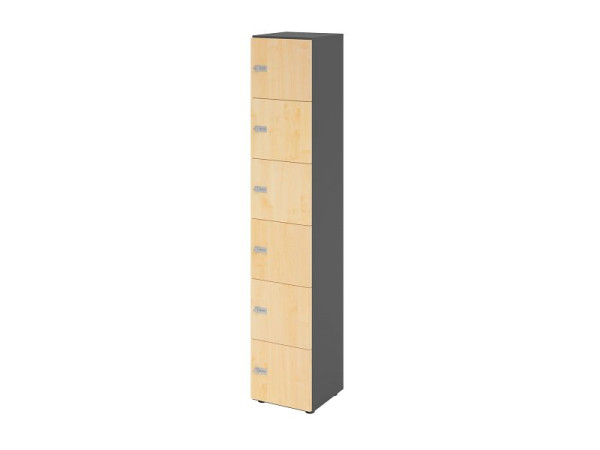 Hammerbacher Schließfachschrank schmal 6OH, 6 Türen, Korpus: Graphit, Türen: Ahorn, 40 x 40 x 215,6 cm (BxTxH), Zahlenschloss, V264L6/G/3/ZS