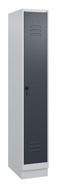 C+P Umkleidespind Classic PLUS mit Mitteltrennwand, Sockel, 1800x300x500mm, 7035/7016, Drehriegel, 0800207-10F S10008