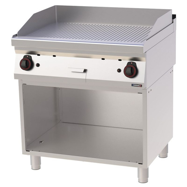 Casselin Snackplatte Chrom gerillt mit Unterbau Gas 80 - Linie 700, C7PASCRG80S