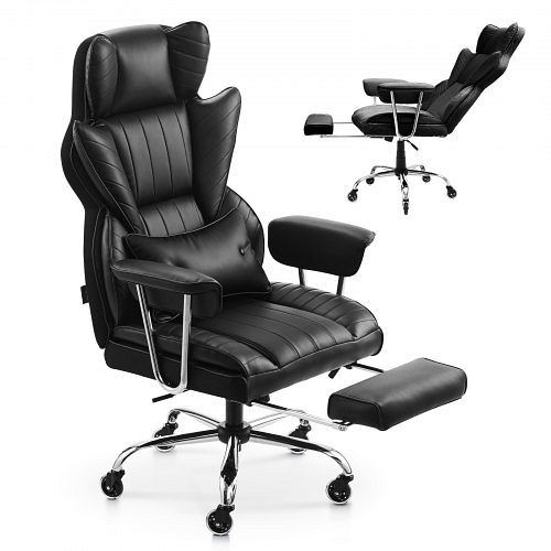 VEVOR Chefsessel Bürostuhl mit hoher Rückenlehne, abnehmbaren Armlehnen, ergonomisch, Schaumstoffkissen, für Büro/Spiele, Schwarz, LBYEKDJTZXKHHI31HV0