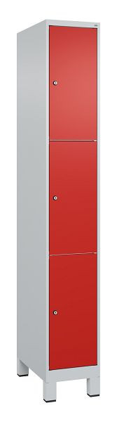 C+P Schließfachschrank Classic PLUS, Füße, 1950x300x500mm, 7035/3020, mit 3 Fächern, 080010-103 S10002
