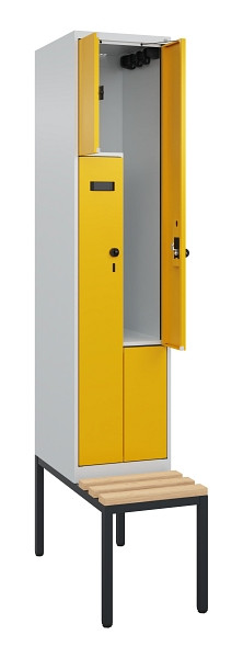 C+P Z-Spind Evolo PLUS, Bank, 2 Fächer, 2120x400x815mm, 7035/1004, Drehriegel, Sitzfläche Buche-Hartholz, Sitzbank, 0490537-122 S10001
