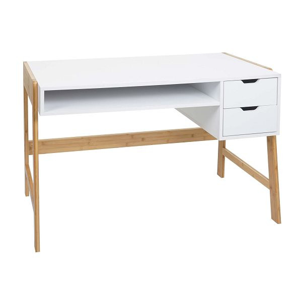 Mendler Schreibtisch HWC-K12, Bürotisch Computertisch Arbeitstisch, Schublade, Bambus 76x115x58cm, weiß, 86671