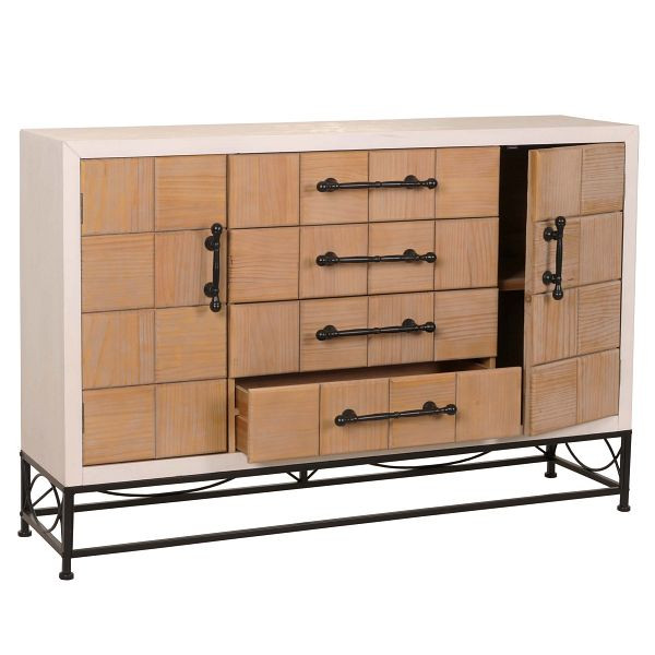 Mendler Kommode HWC-N30, Schrank Sideboard Highboard mit Türen und Schublade, Massiv-Holz MDF, 92x140x42cm, 106170